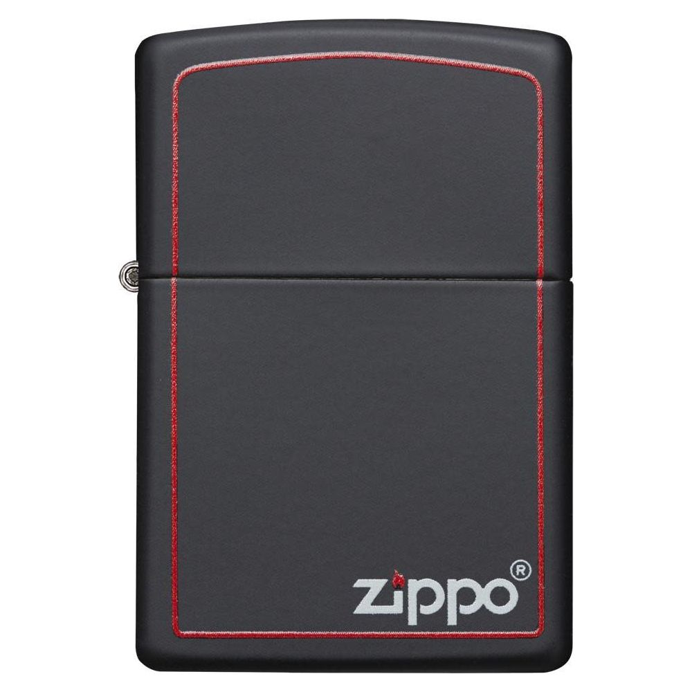 Zippo Logo and Red Border - Black Matte 218ZB